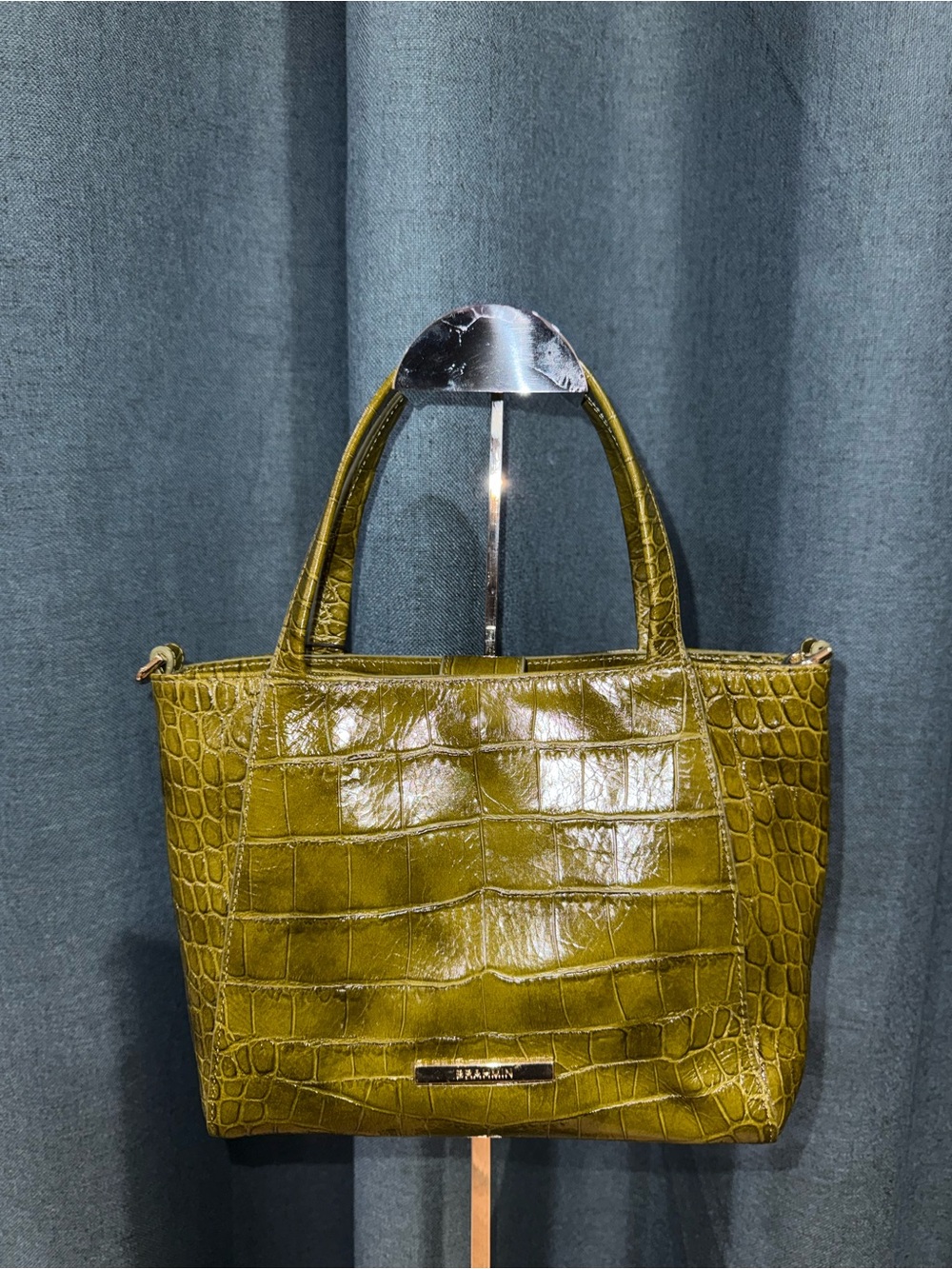 Brahmin Olive Green Croc-Embossed Mini Mons Satchel